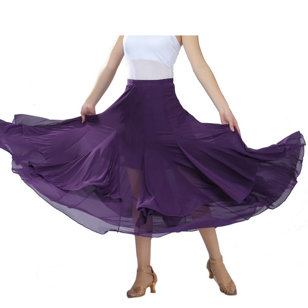 moderne danse jupe paillettes fleurs jupes Tango salle de bal valse danse jupe pour femmes dame adulte fête demi-longueur jupe: purple