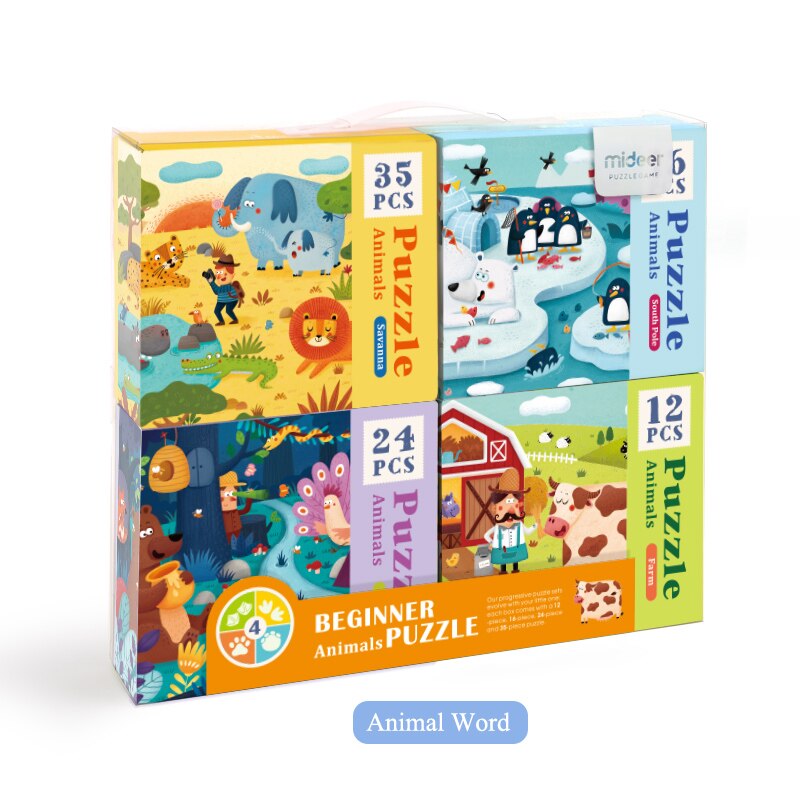 Mideer Puzzels Voor Kinderen Kinderen Speelgoed Papier Puzzel 16/32Pcs Cartoon Dieren Educatief Speelgoed Voor Kinderen Puzzel Doos> 3 Y: Animal word