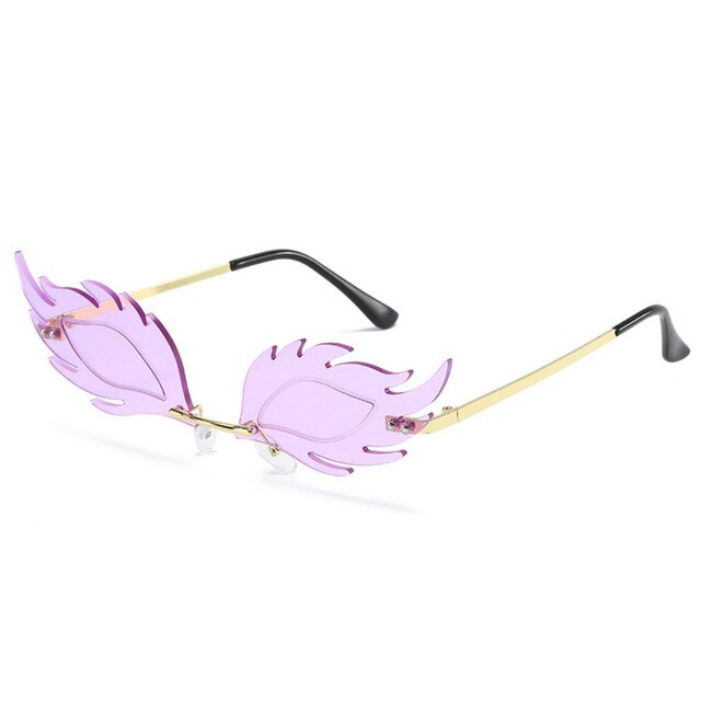 Feuer Flamme Sonnenbrille Frauen Männer Randlose Spiegel Brillen Luxus Trend Schmale Sonnenbrille Streetwear: Violett