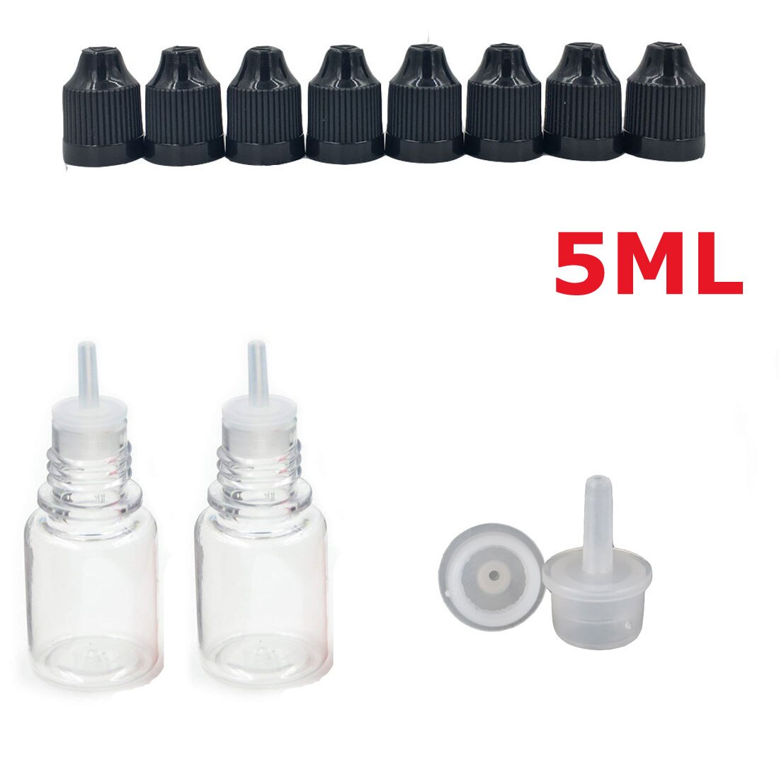 10 Stuks X 3 Ml-100 Ml Pet Clear Dropper Flessen Lege Plastic Sap Eye Liquid Hervulbare Containers Met zwart Caps Dropper Tips: 5ML x 10PCS