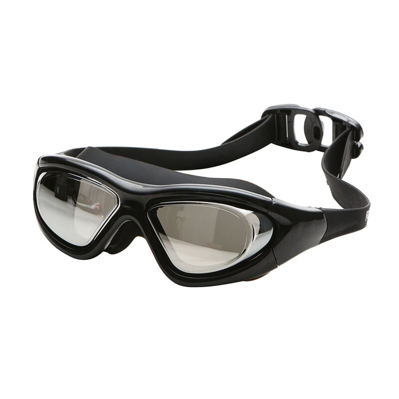 Swimming glasses Myopia Prescription Adult silicone big frame Diving goggles electroplate anti fog waterproof Mask swim eyewear: Black