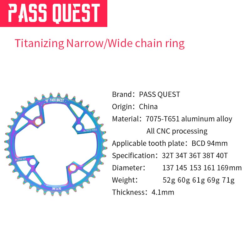 Pass quest mountain cykel kædehjul 94 bcd runde 32t-40t cykel kædering mtb cykel kædehjul krone bcd 94 til nx gx  x1