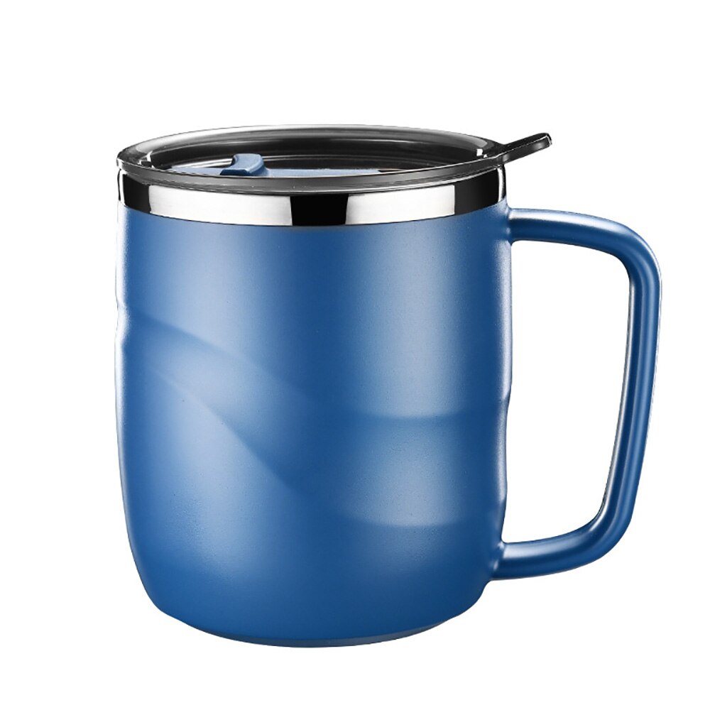 Stainless Steel Insulated Coffee Mug With Sliding Lid Vacuum Travel Mug With Handle Camping Tea Flask For Cold Drinks: Blue