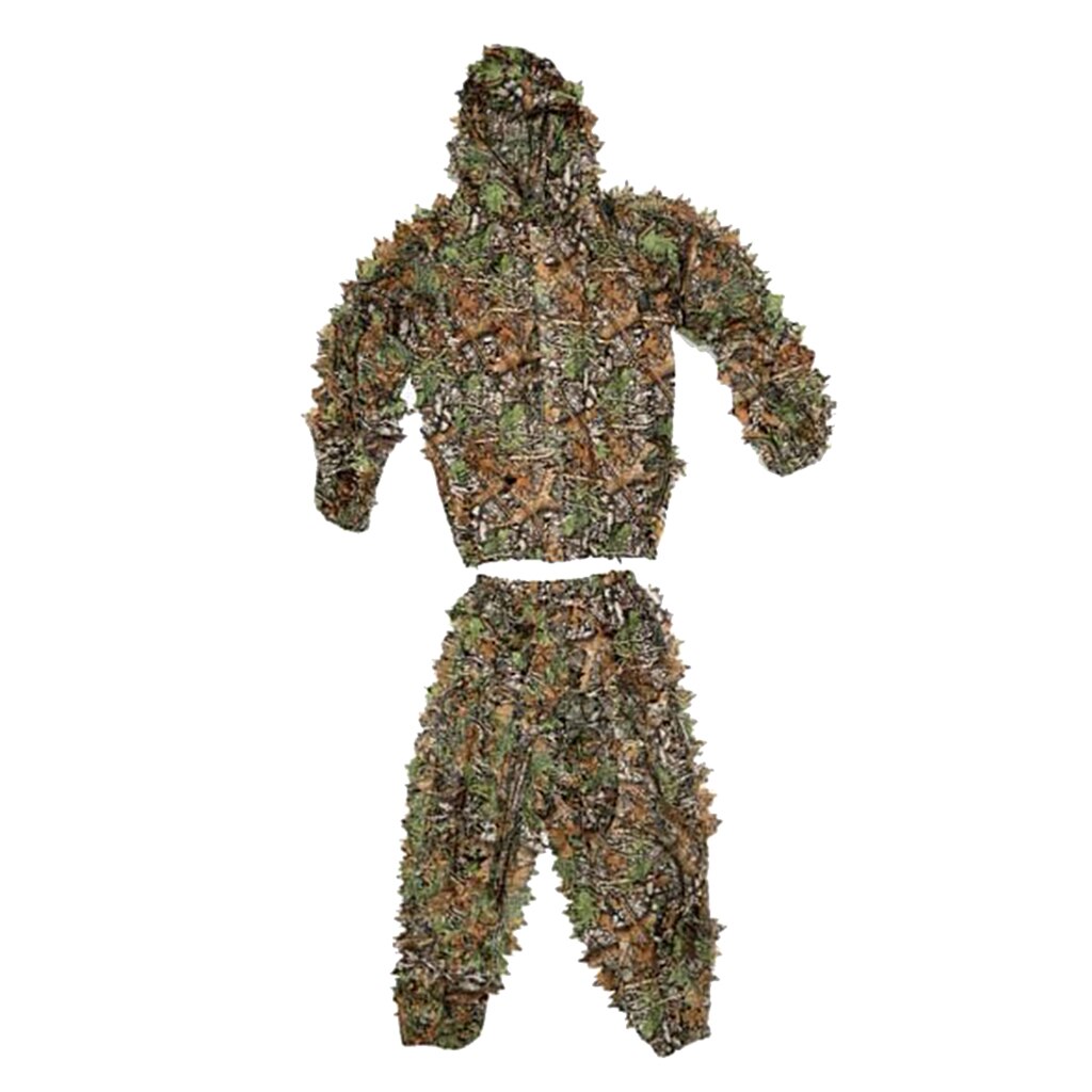 Ropa de camuflaje con hojas en 3D, chaqueta de traje de Ghillie, pantalones con capucha, jungla: Adults