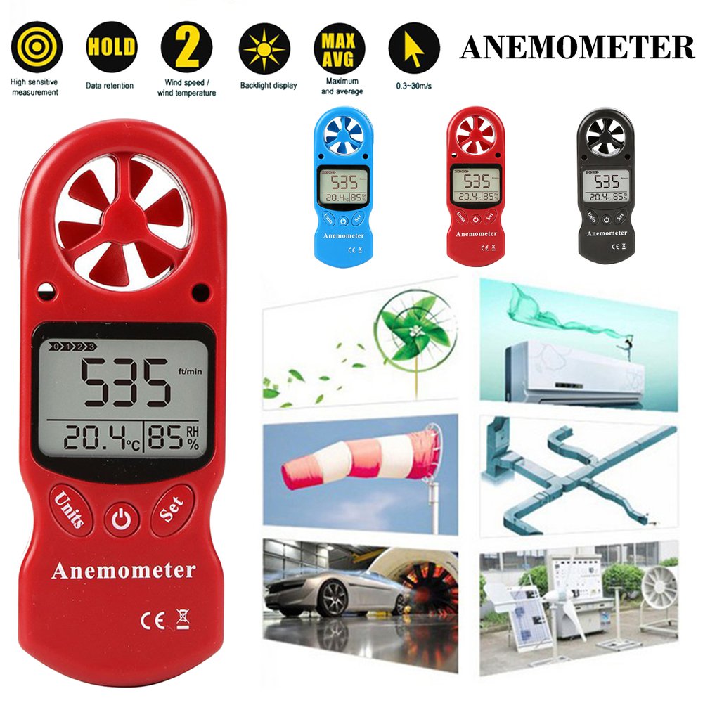 Anemometer Wind speed Handheld Digital Wind Speed Meter Portable Anemometer Sensor Wind Speed TL-300 Wind Meter: red