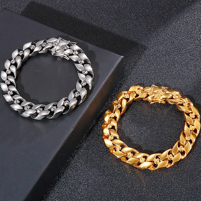 Massiven gotisch Herren Edelstahl Fahrrad Motorrad Verknüpfung Kette Armbinde Männlichen 24MM 8,7 Zoll Jungen Radfahrer Armbänder