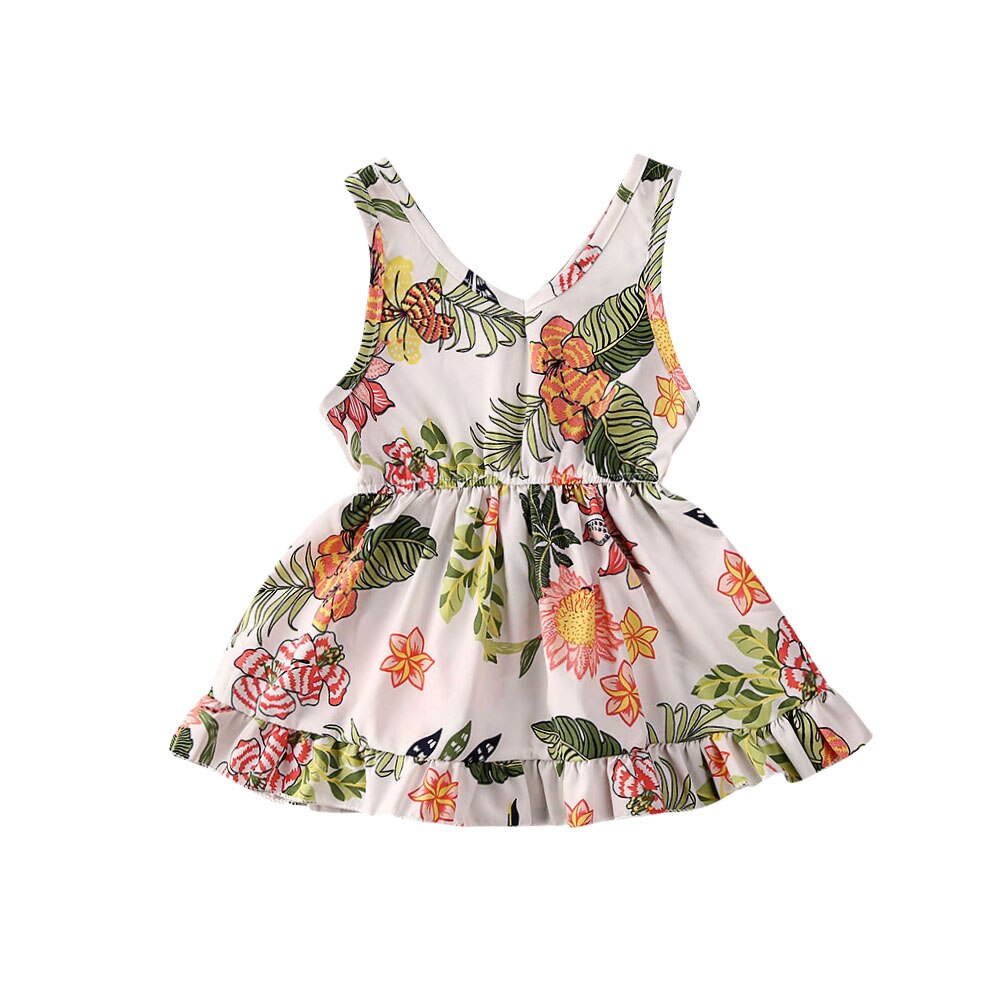 Girl Dress Summer Toddler Baby Girl Flower Print Dress Sleeveless Mini Tutu Dress Pageant Party Dresses: White / 3T