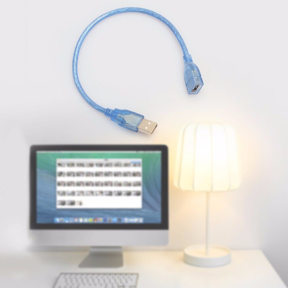 30cm höghastighets usb 2.0 förlängningskabel transparent blå hane till hona usb förlängningssladd kopparkärna usb kort kabel