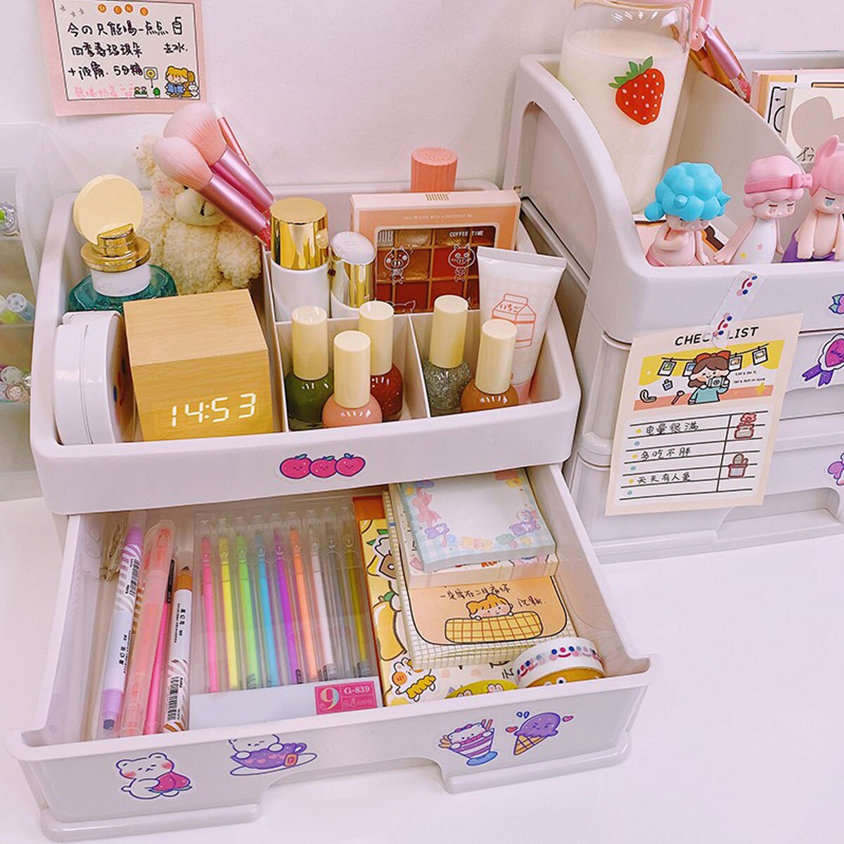 1 Pc Desktop Organizer Storage Case Make-up Organizer Box for Students (White)