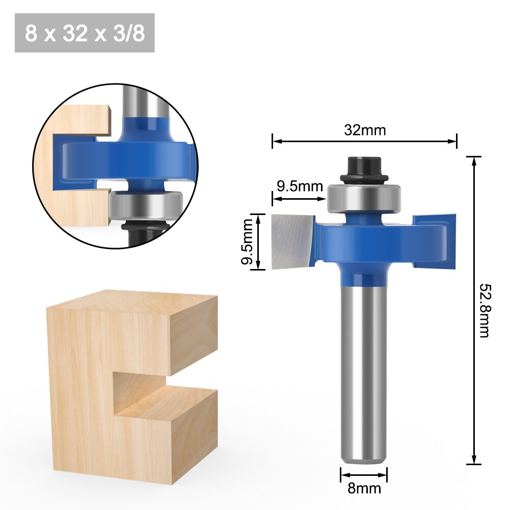 Fresa de madera de rodamientos tipo T de mango de 8mm, broca de conejo de grado Industrial, herramienta de carpintería, brocas de enrutador para madera, 1 ud.: 8X32X10