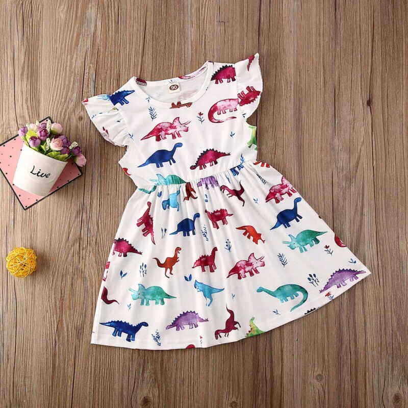 CANIS-robe d'été de dinosaure à manches évasées pour bébés filles, tenue Tutu de fête pour enfants, pour spectacle