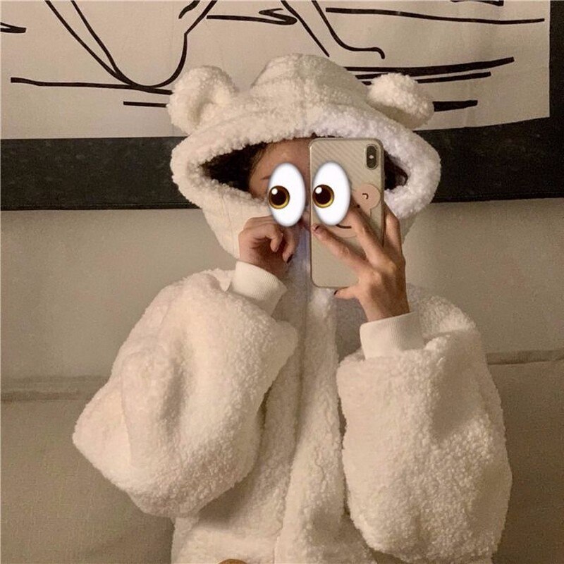 Nicemix varm fleecejakke til kvinder solid lodnet lynlås hættetrøjer teddy hættetrøje femme jakke dame plus size hættejakke i plys