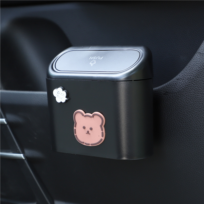 Poubelle de dessin animé multifonctionnelle pour porte de voiture, poubelle de rangement pour débris, fournitures d'intérieur de voiture bricolage,: Black