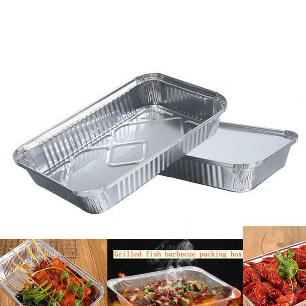 Recipiente desechable de aluminio para preparación de comidas, contenedor de comida portátil para hornear, calefacción sin tapa, 2200ml, 10 Uds.