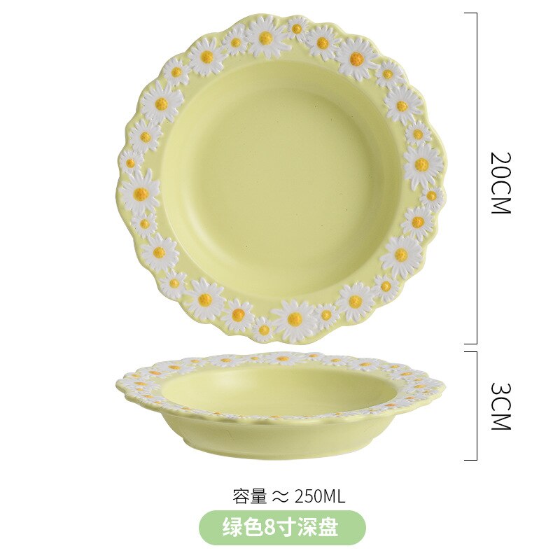 Ceramic Tableware Dishes And Plates Sets Small Daisy Underglaze Home Dinner Food Salad Bowl Western Cup Dessert Steak Tray Plate: B2 8inch deep plate