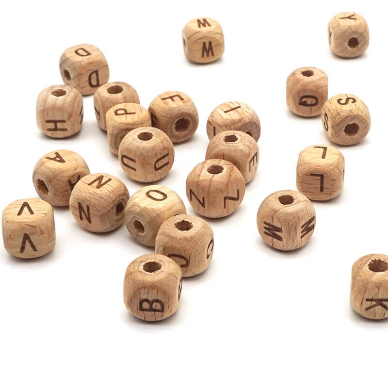 Di legno Massaggiagengive 26Pc di Forma Quadrata in Legno di Faggio Lettera Perline Fai Da Te Catena Ciuccio Massaggiagengive per I Bambini Dentizione perlina Giocattolo per Bambini