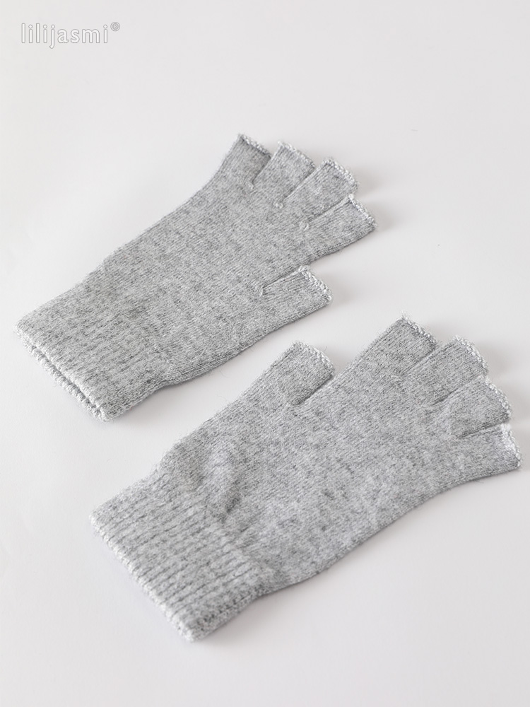Wolle Fausthandschuh ausgesetzt Fingerspitze Damen Handschuhe Winter Herbst Arbeitshandschuhe gestrickt für Frauen Fingerlose Handschuhe Antrieb Fäustlinge: Licht Grau