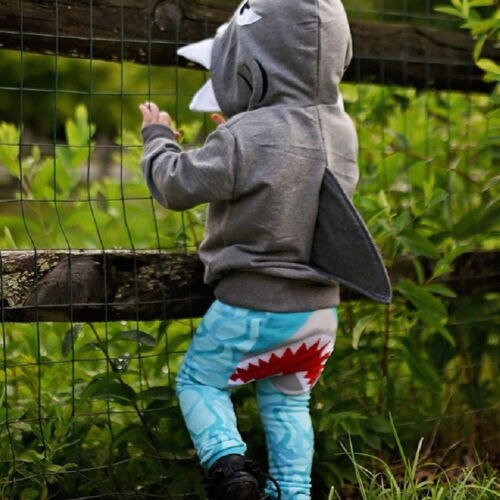 Tops con capucha de tiburón para niños pequeños, sudaderas con capucha, ropa informal de otoño con bolsillo, sudaderas de algodón suave y sólido