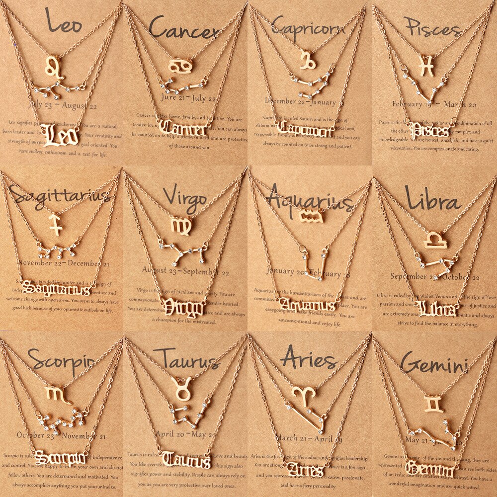 3Pcs/Set zodiac necklace 12 Constellation Charm Gold Necklace Aries Cancer Leo Scorpio Necklace Jewelry Gifts