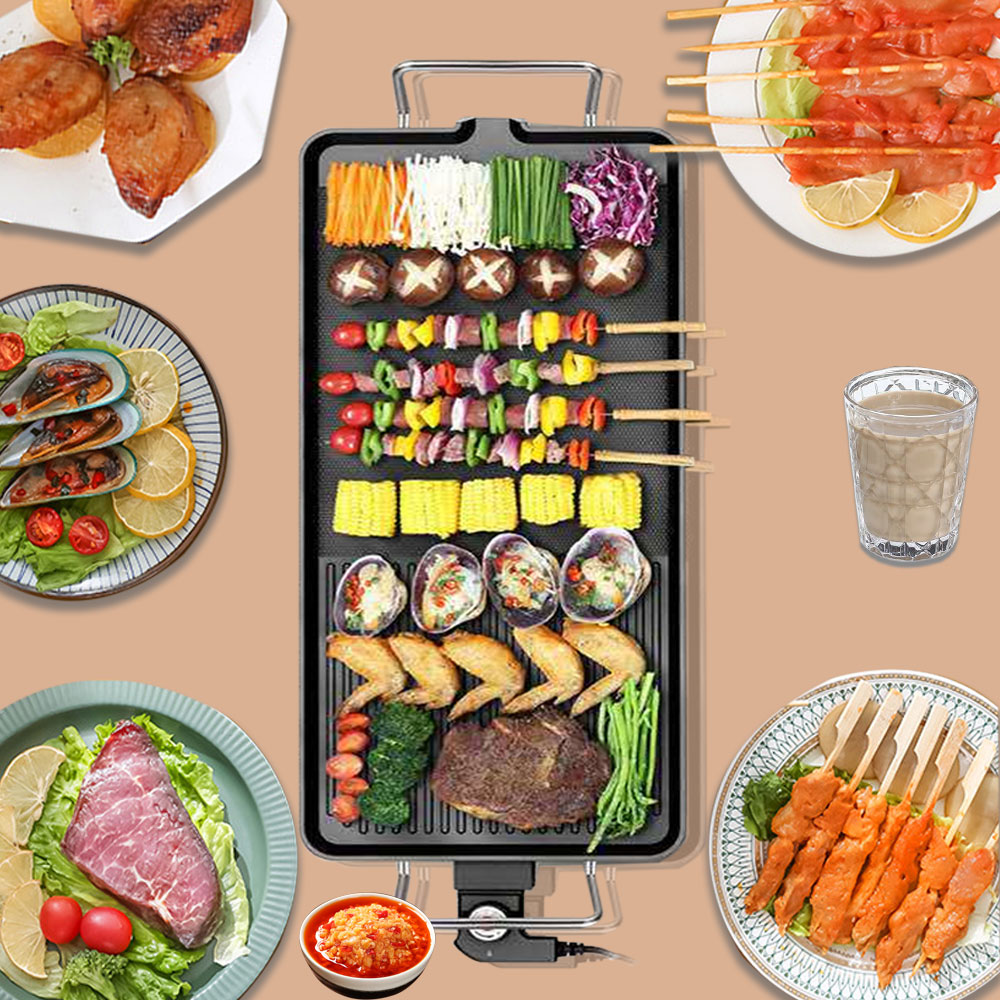 Grelhas elétricas pan coreano churrasco wok máquina de churrasco carne grelhada cozimento temperatura ajustável placa aquecimento casa ao ar livre grill ferramentas