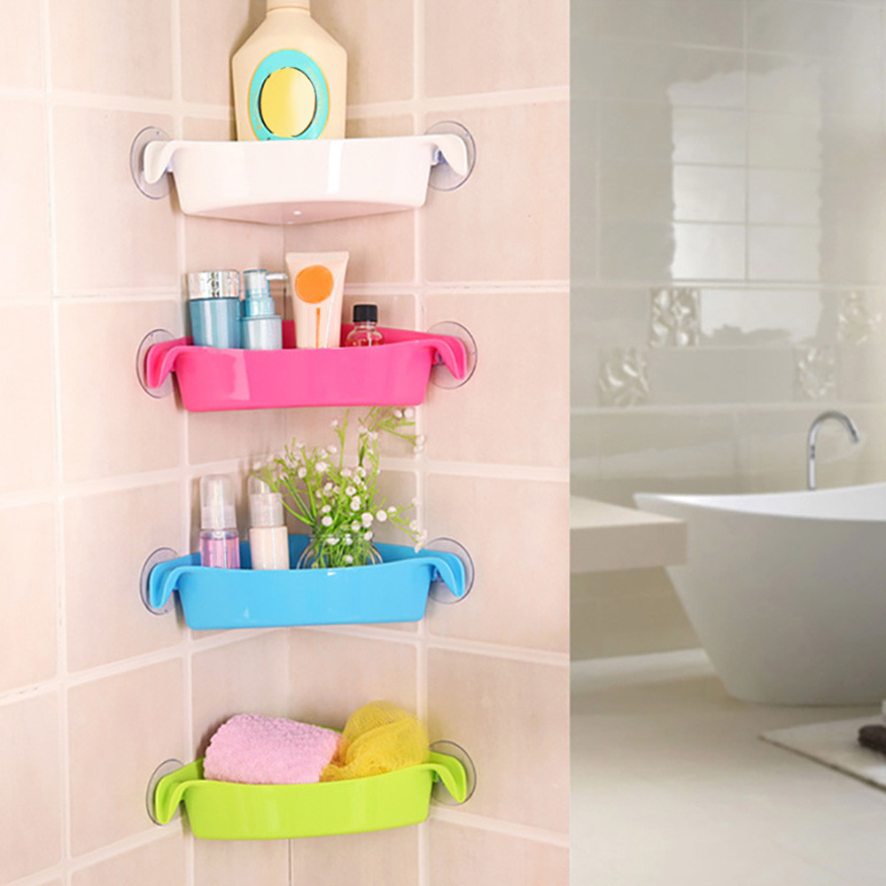 Plastic Suction Cup Bathroom Kitchen Corner Storage Rack Holder Shampoo Soap Organizer Shower Shelf
