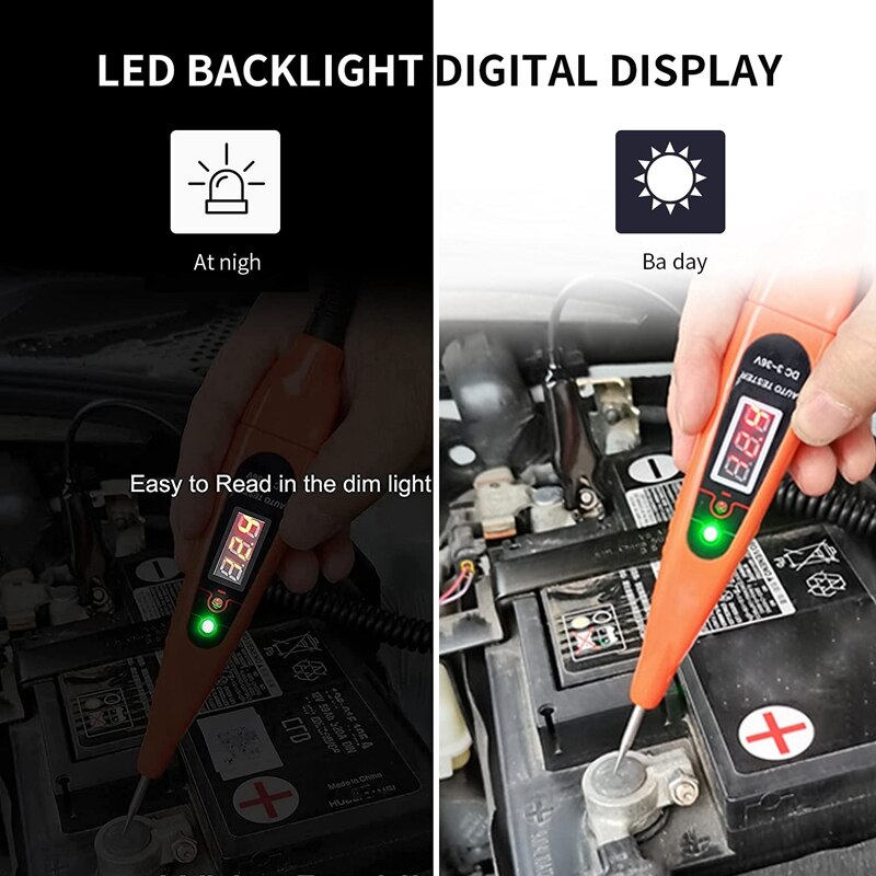 Automotive Test Light Digital LED Circuit Tester 3-60V DC Auto Electric Tester Light Tool With Voltmeter And Probe