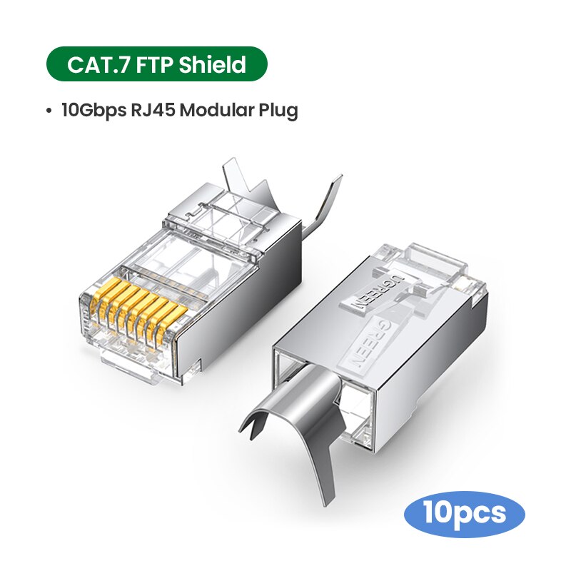 Ugreen Cat6 RJ45 Connector 8P8C Modular Ethernet Cable Head Plug Gold-plated Cat 6 Crimp Network RJ 45 Crimper Connector Cat6: CAT7 10Gbps - 10PCS