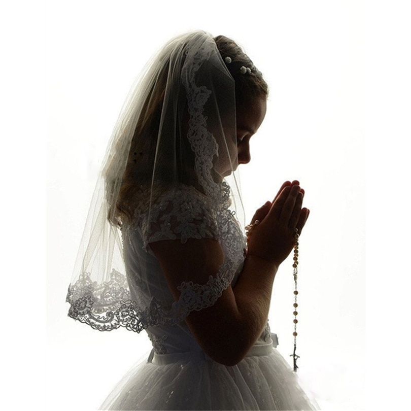 ISHSY Wedding Flower Girls First communion Veils Children Kids Applique Edge Tulle Veil Voile Fille Mariage velo de Novia