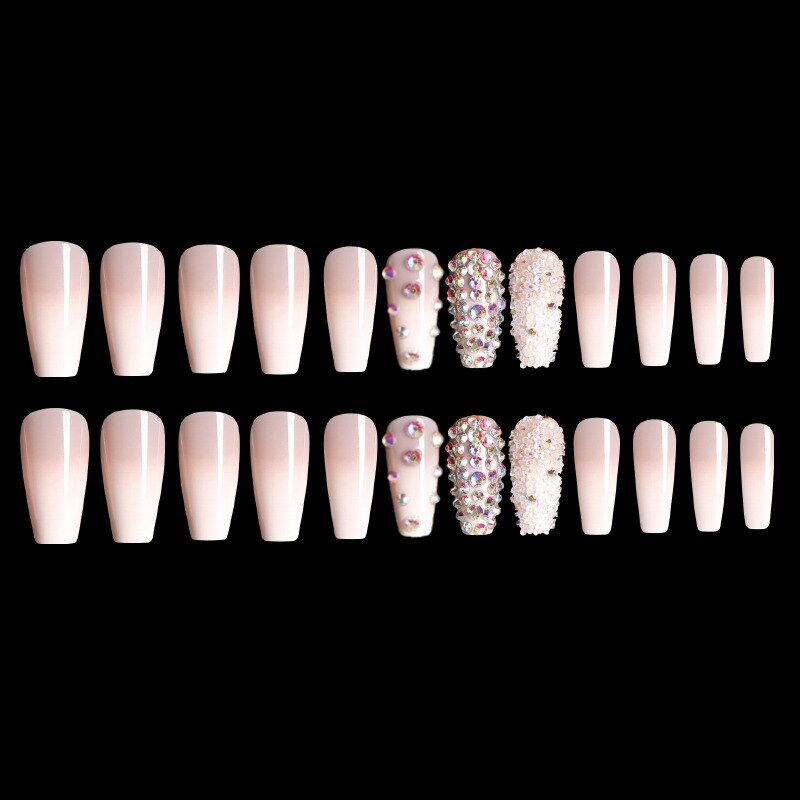 Faux-ongles longs, couleur dégradée, décoration diamant, 24 ongles, décoration de luxe, portables, couverture complète, avec designs, 24 pièces/boîte