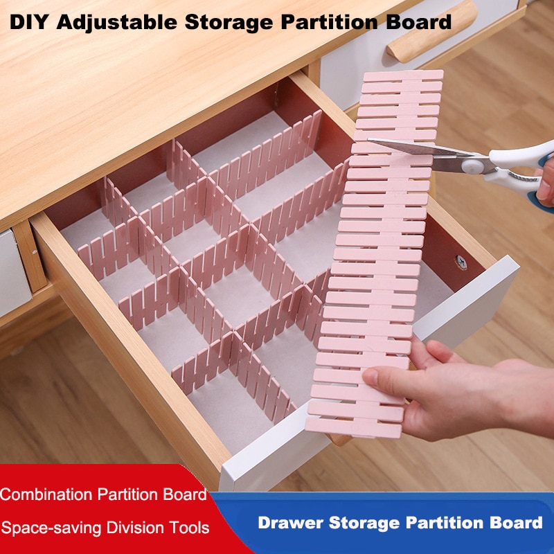 2Pcs DIY Adjustable Storage Partition Board Plastic Drawer Divider Combination Partition Board Space-saving Division Organizer