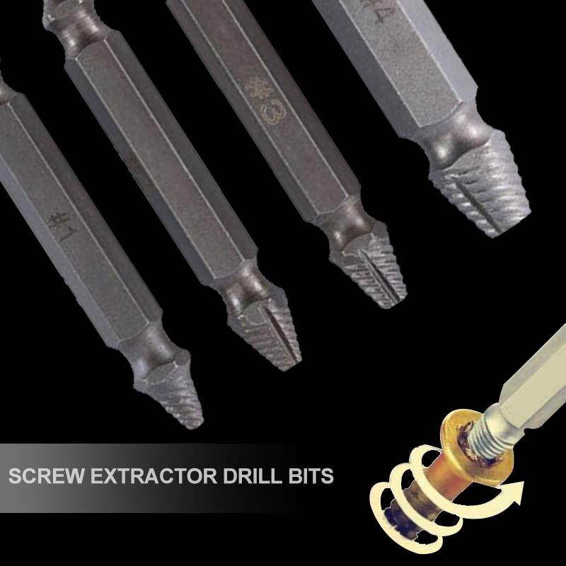 4PC SET EASY OUT DAMAGED SCREW EXTRACTOR DRILL BIT TOOL BROKEN DAMAGED BOLT