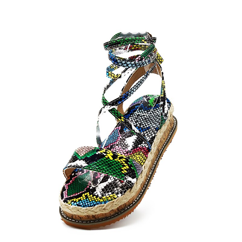 Sandalias de serpiente de verano para mujer, tacones de plataforma, correa cruzada, tobillo, encaje, Peep Toe, , zapatos de de playa para mujer: 36