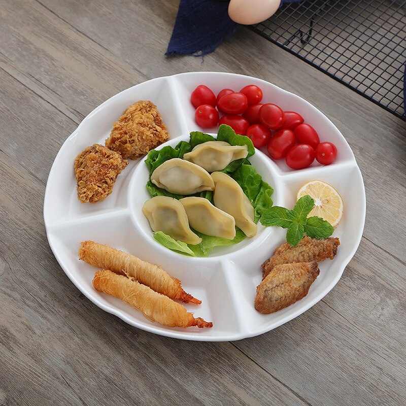 Five fruit plate multi-grid fruit assortment plate dried fruit brine pure white ceramic plate hotel division rice meal