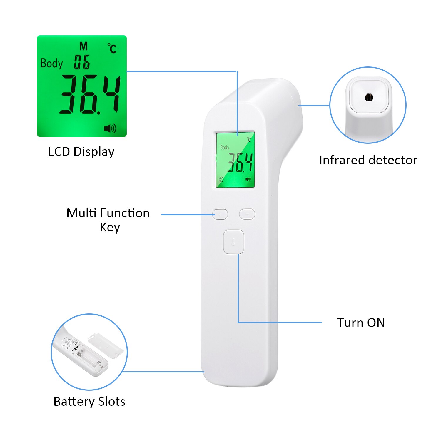 Digital Infrared Thermometer Temperature Gauge Non Contact Temperature Body Measurement Device Setting Modes ℃ and ℉ Switchable