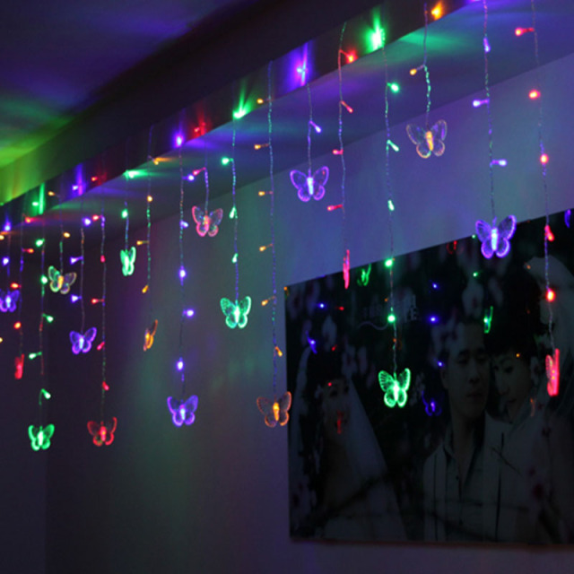Guirnalda de mariposas LED rosa y morado, cortina de luces de hadas para habitación, sala de estar, hogar, decoración de boda, decoraciones para dormitorio: RGB / M