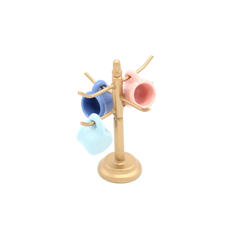 1PCS Dining Room Bar Furniture Decoration Without Cup Mini Dollhouse Wine Cups Wooden Rack Stand Holder Doll House Miniature