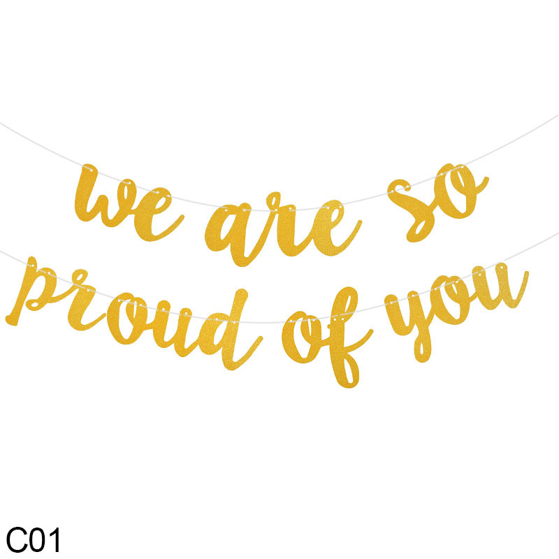 Happy Graduation Gold Letter Grad Banner Wall Hanging Garland Flag Gratuation Party Decoration Congratulations Graduation: C01