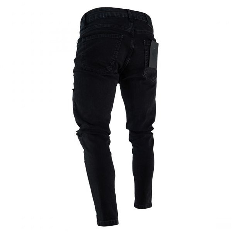 Coola herrmärke svarta jeans skinny riven förstörd stretch slim fit hop hop byxor med hål för män dragkedja ankel
