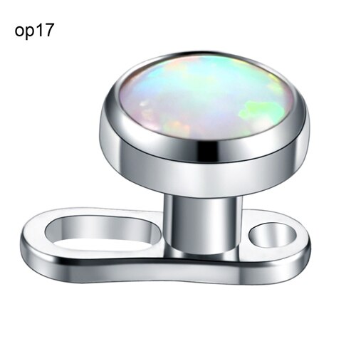 1PC G23 Titanium Micro Dermal Anchor Set Base 2 Holes with Opal Stone Top Dermal Piercings Skin Diver Surface Rings Body Jewelry: T1514