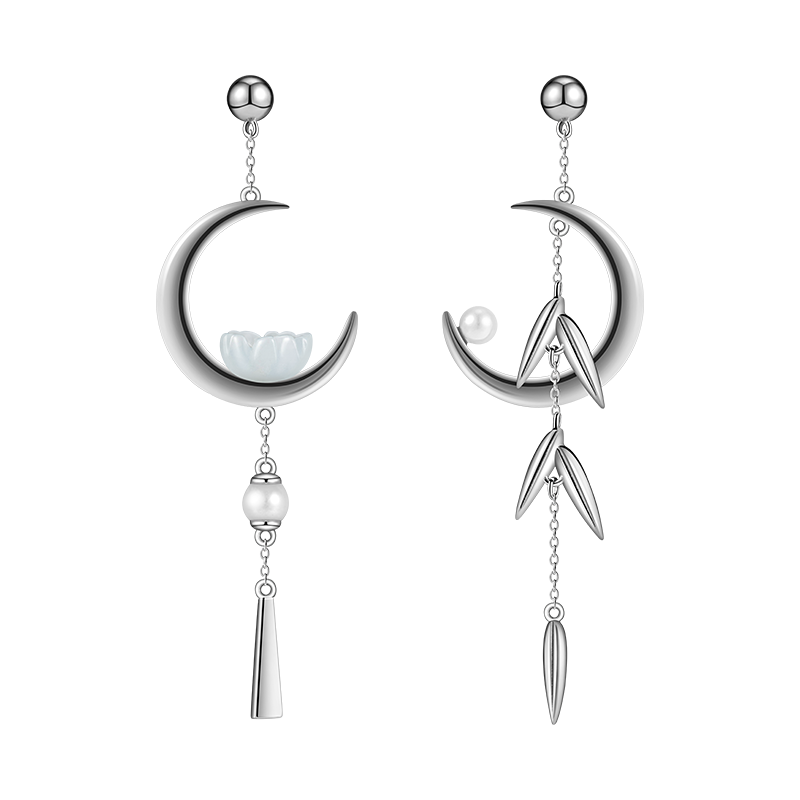 Thaya autentiske 925 sterling sølv øreringe dingle halvmåne ørering bambus blade japansk stil til kvinder ørering fine smykker: Default Title