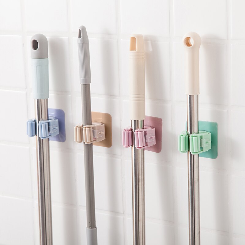 AIBODUO 5pcs Nordic solid color abs mop rack plastic no-punch bathroom hook light color broom hanger seat mop clip multifunction