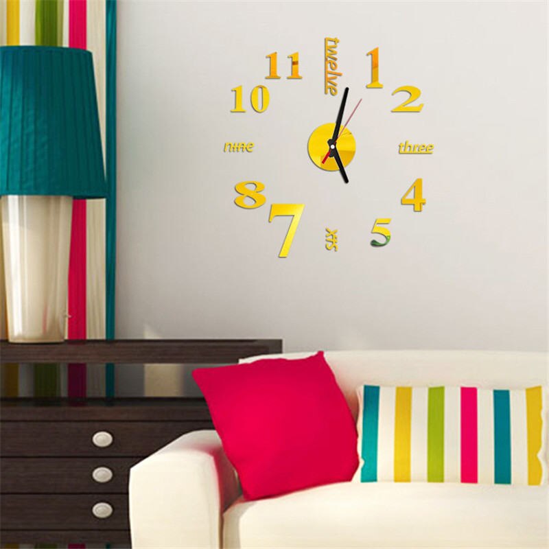 Large Wall Clock Big Watch Decal 3D Stickers Roman Numerals DIY Wall Modern Living Room Home Decoration: 12