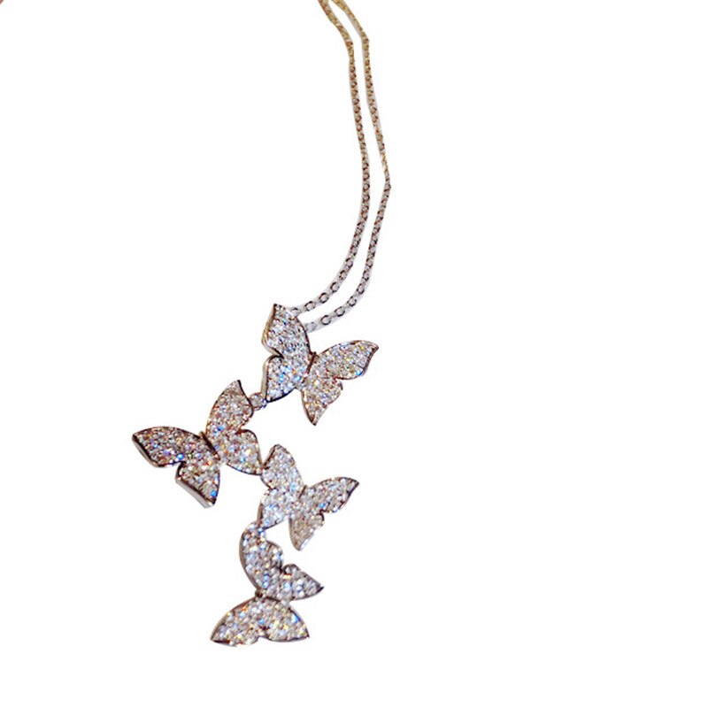 Lange Vlinder Hanger Aaa Zirkoon Cz 925 Sterling Zilveren Statement Bruiloft Hangers Met Ketting Voor Vrouwen Bridal Jewelry