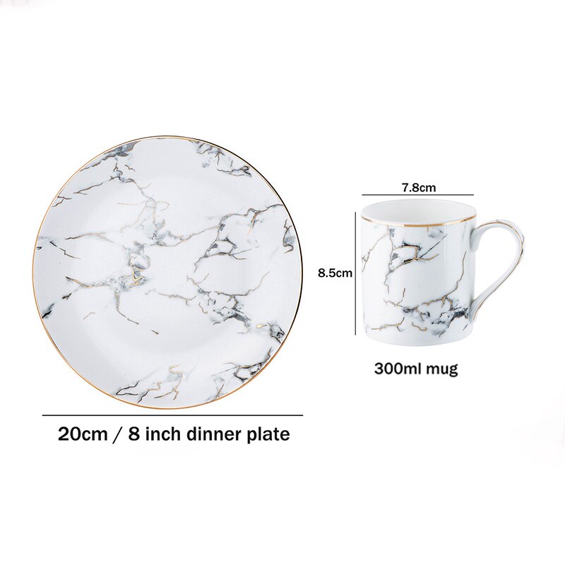 Steengoed Gemarmerd Servies Set Gouden Keramische Mok Diner Plaat Pasta Gerechten Afternoon Tea Set Salade Dessertbord 8/10 inch: 1 plate 1 mug