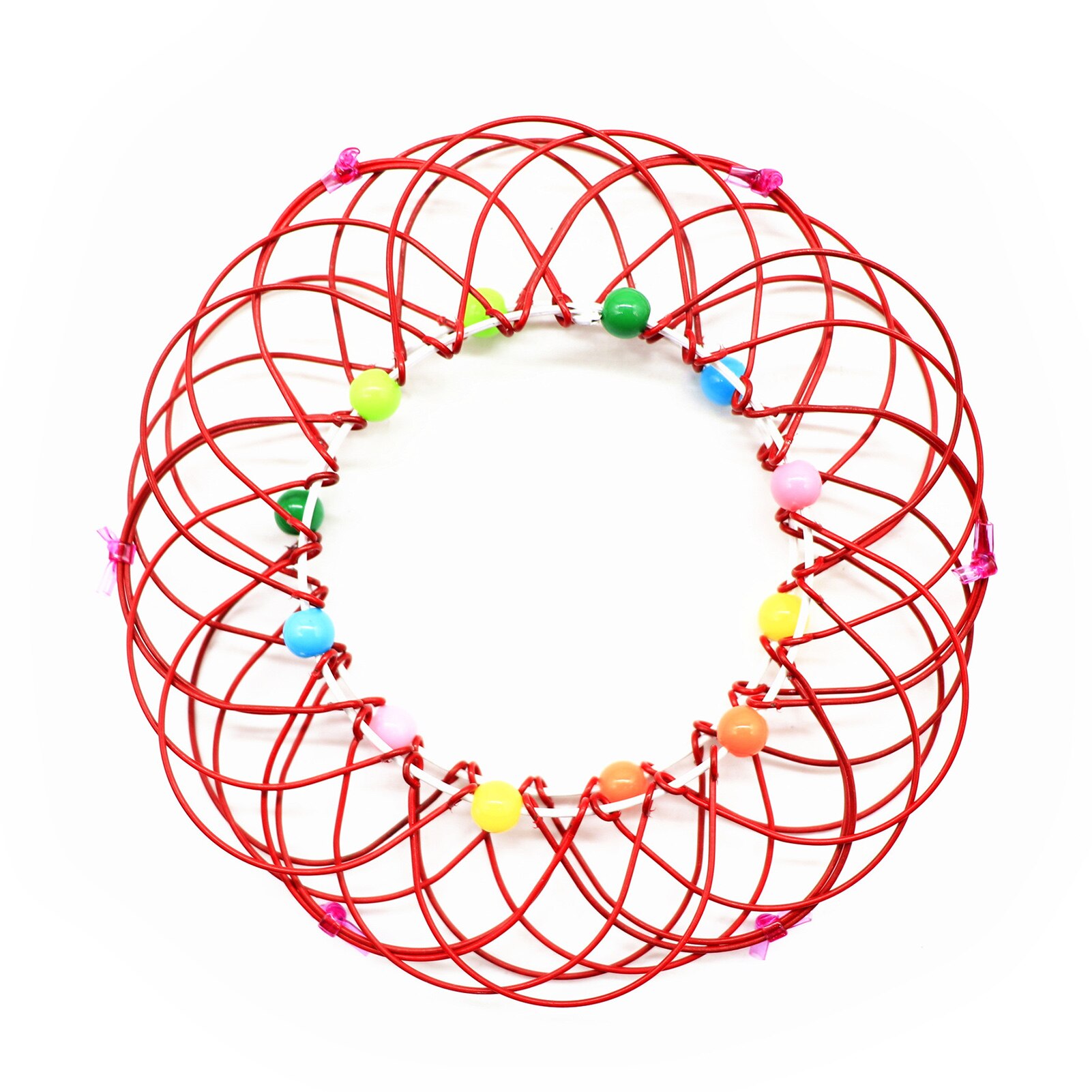 Multiple Changes Iron Hoop Ring Toy Small Iron Wire Circle Toy with Color Beads Hundred Flower Magic Iron Ring FEA889: Red