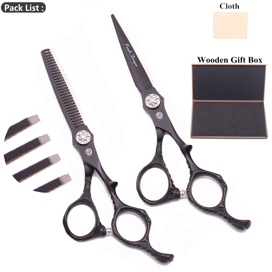 Purple Dragon 6.0" Japan 440C Barber Scissors Black Hair Cutting Scissors Thinning Shears Salon Haicut Salon Z9027: Set 6H