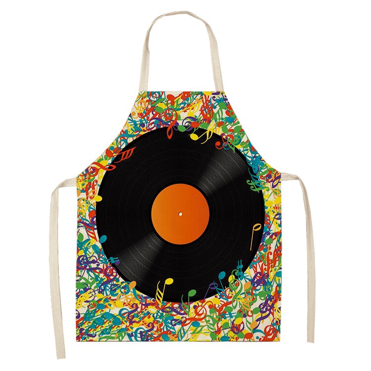 Musical Instrument Kitchen Aprons For Women Cotton Linen Bibs Household Cleaning Pinafore Home Cooking Apron 53*65cm WQL0141: 2WQ-WQL0141-34