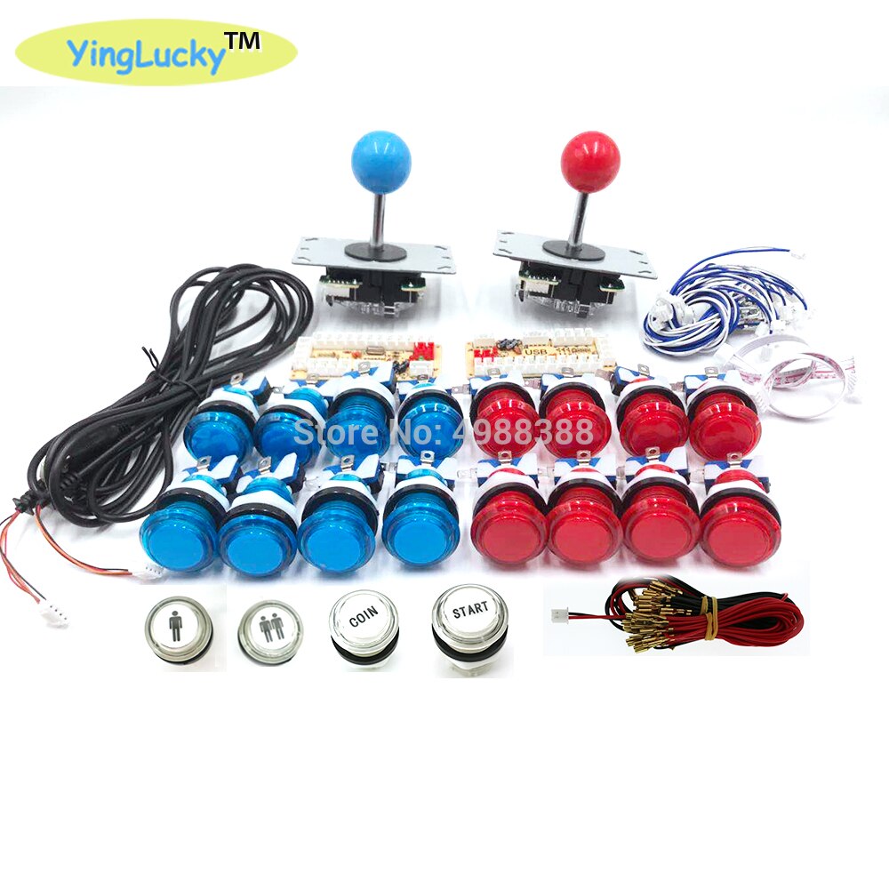 Joystick de atraso zero arcada kit diy led botão + joystick + usb codificador chicote de fios controlador usb para arcade mame jogo arcade: blue - red