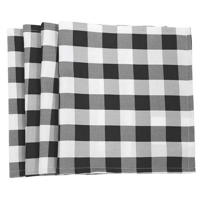 18 Inch X 13 Inch Plaid Checkered Placemats,Black Grandado