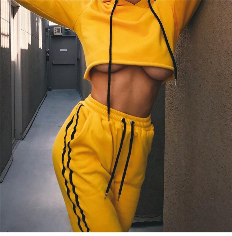 Crop top lace up Suit Set Women Tracksuit Two-piece Sport Style Outfit Jogging Sweatshirt Fitness Lounge Sportwear